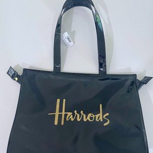 NWT|Harrod's Black Vinyl and Gold Premium Tote